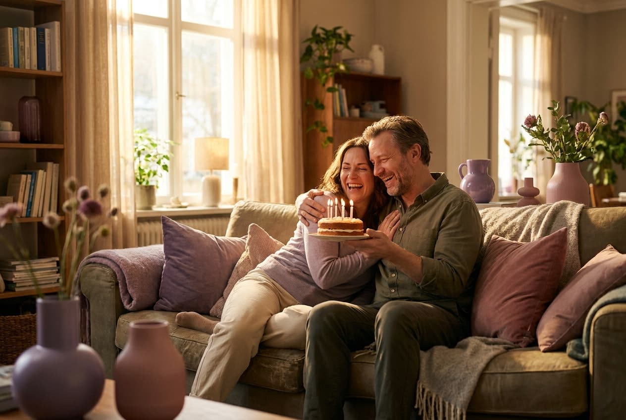 A person and their best friend sharing a joyful birthday moment at home