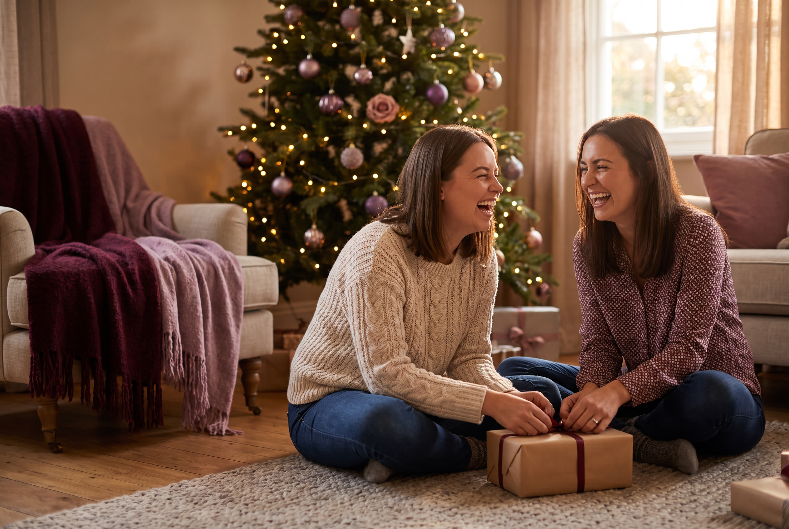 A person and their best friend sharing a joyful christmas moment at home
